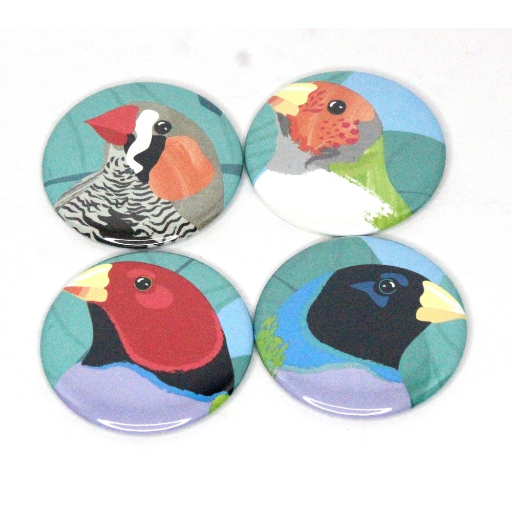 Set of 4 Refrigerator Locker Magnets 2.25" Handmade Bohemian - Exotic Birds